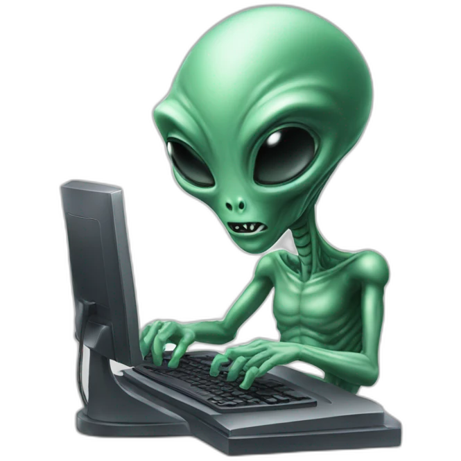Alien typing on computer emoji