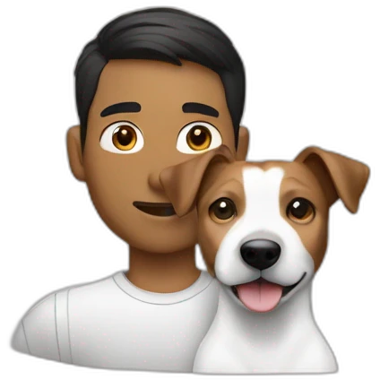 Man with modern cut hair dark hair with jack russell terrier dog emoji
