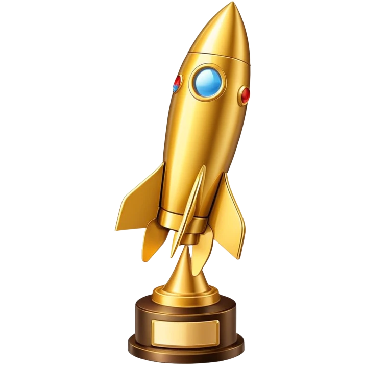 golden rocket award trophy, shiny gold metallic emoji