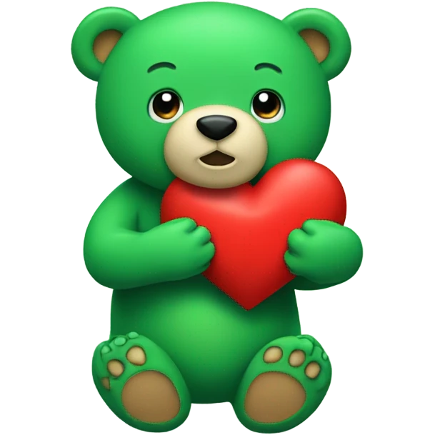 A green bear holding a heart  emoji