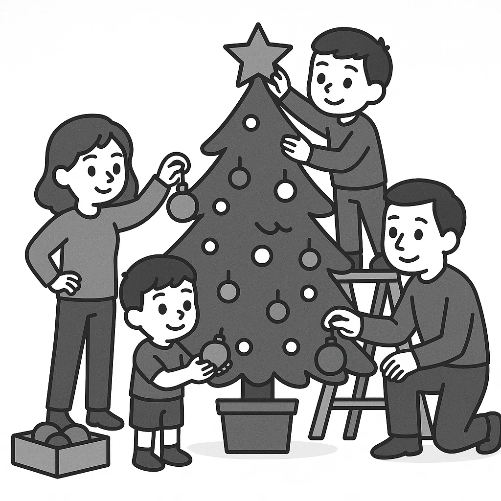 people decorating a Christmas tree emoji