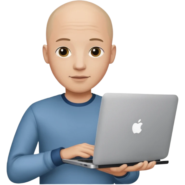 bald young guy with macbook  no wringle on face emoji