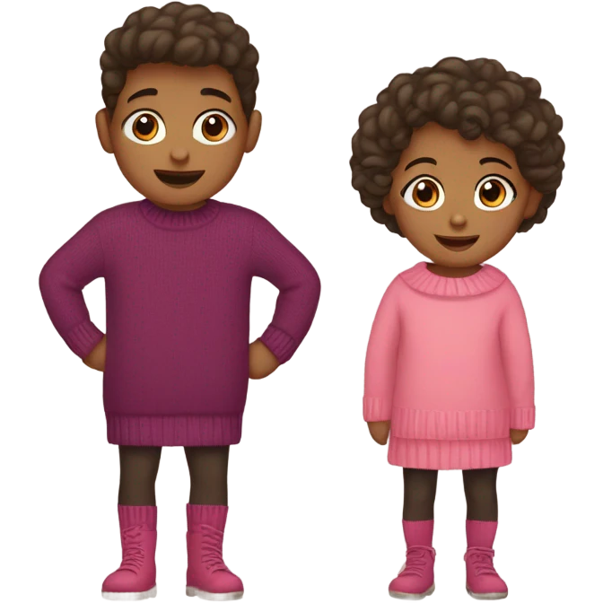 Boy and girl twins wearing sweater dresses and tights emoji
