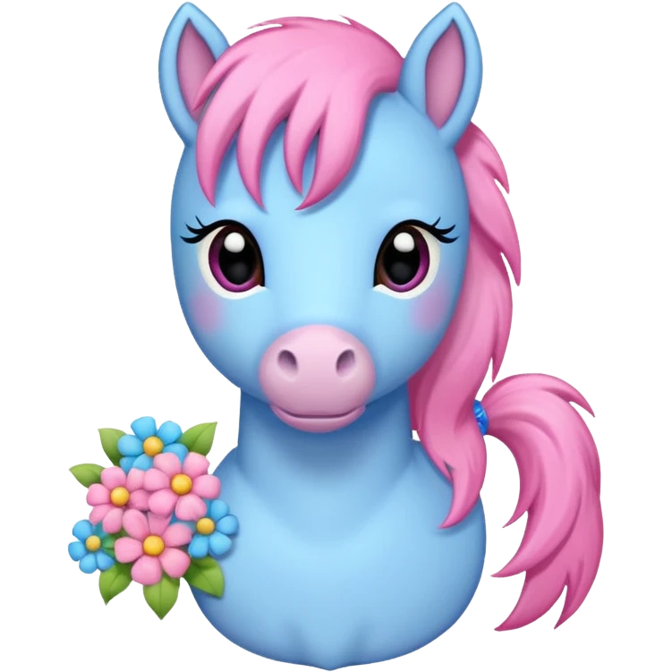 Blue pink pony with flowers emoji