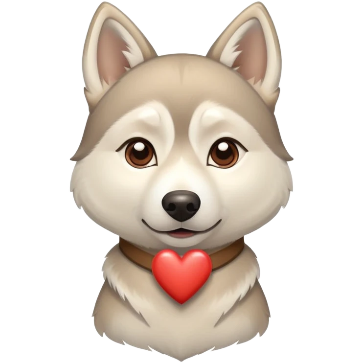 Beige husky with a brown heart emoji
