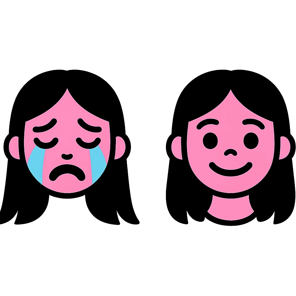 pembe ağlayan ve gülen, siyah saçlı kız, genel emoji stili emoji
