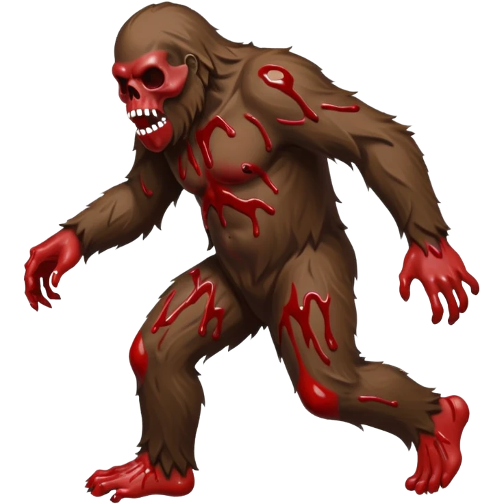 A sasquatch covered in blood and made in the style of your bleeding skull art. Full body, but from the back like he's running away. Just his back side emoji