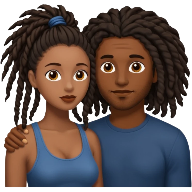 a brown skin woman with black curly hair  fucking with a brown skin man with black dread loc. Sucking his dick  emoji