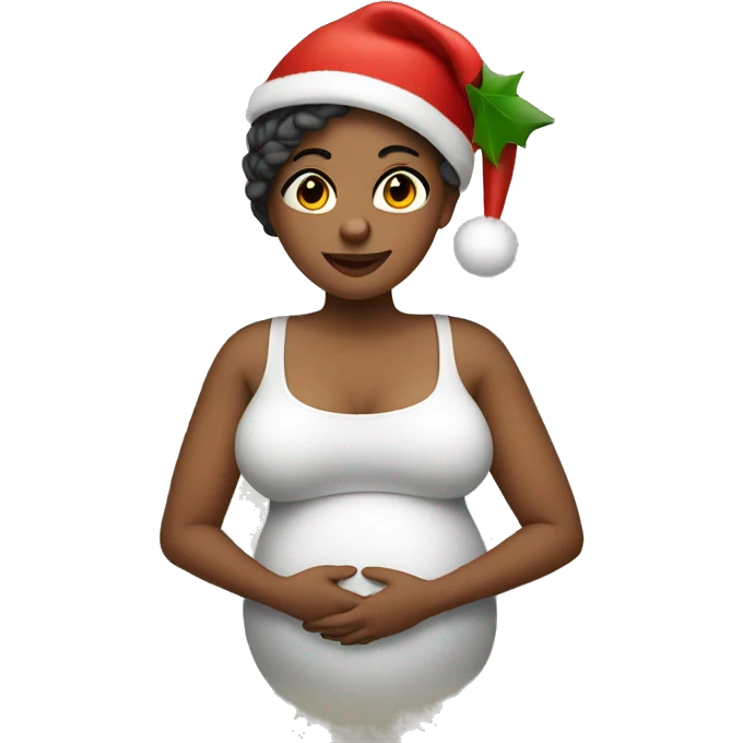 Pregnant lady with a crop top and Christmas hat  emoji