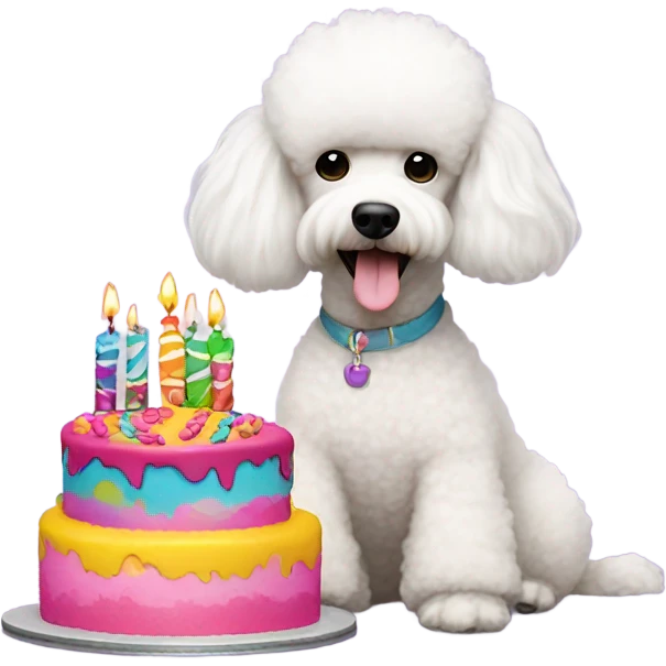 White poodle with a cake emoji