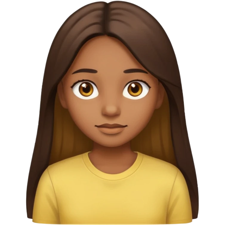  a brown skin girl with brown straight long hair with brown eyes with a light yellow shirt emoji