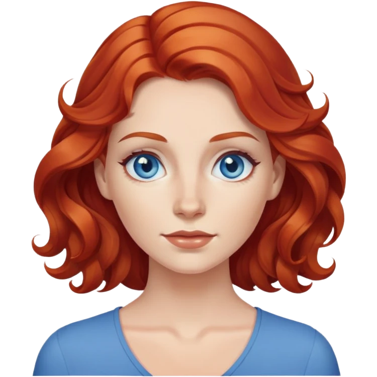 White woman with wavy red hair & blue eyes  emoji