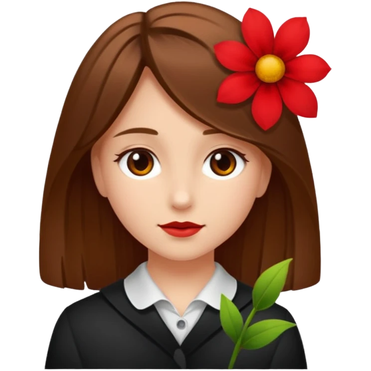 Ein braunhaariges Mädchen (glatte Haare ) mit einen Blume hinter dem ohr emoji