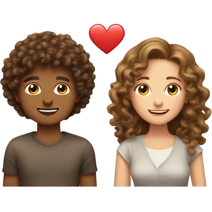 A brown curly hair boy in love with a light brown haired girl in love with him. They’re a couple.  emoji