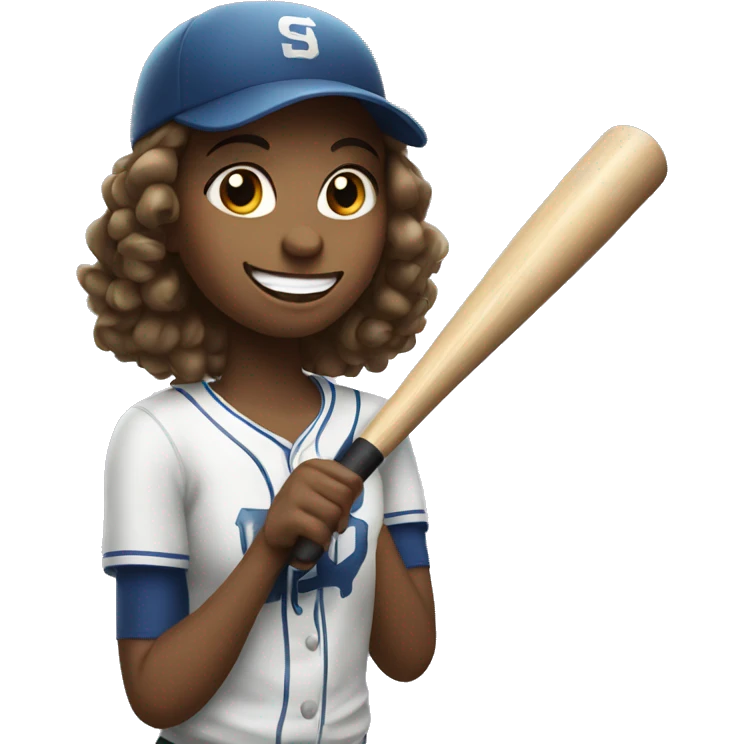 smiling girl with baseball bat emoji
