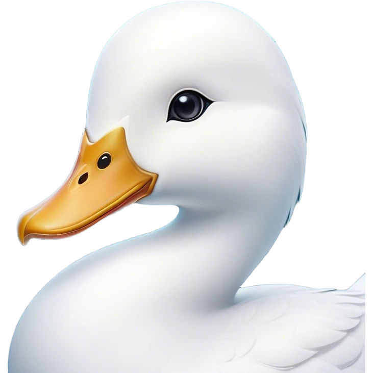 Cinematic Noble White Duck Portrait Emoji, Poised and regal, with a sleek, streamlined build and a pristine, well-groomed pure white plumage, deep-set soulful bright eyes, Simplified yet sharp and sophisticated features, highly detailed, glowing with a soft, dignified glow, high shine, intelligent and graceful, stylized with an air of aquatic elegance, focused and attentive, soft glowing outline, capturing the essence of a watchful and confident waterfowl, so majestic it feels as though it could glide out of the screen with effortless authority! emoji