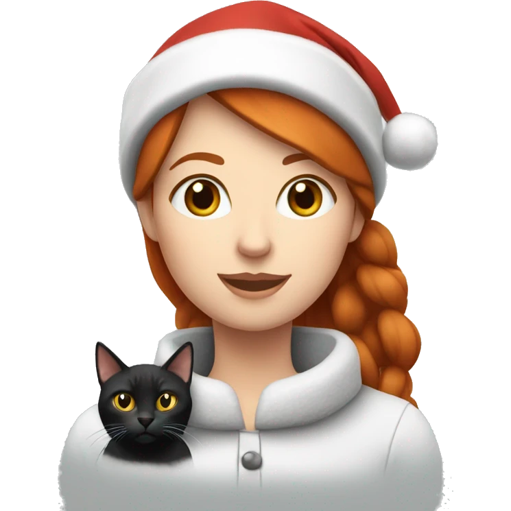 Redhead woman with a black cat and white/grey cat in Christmas clothes emoji