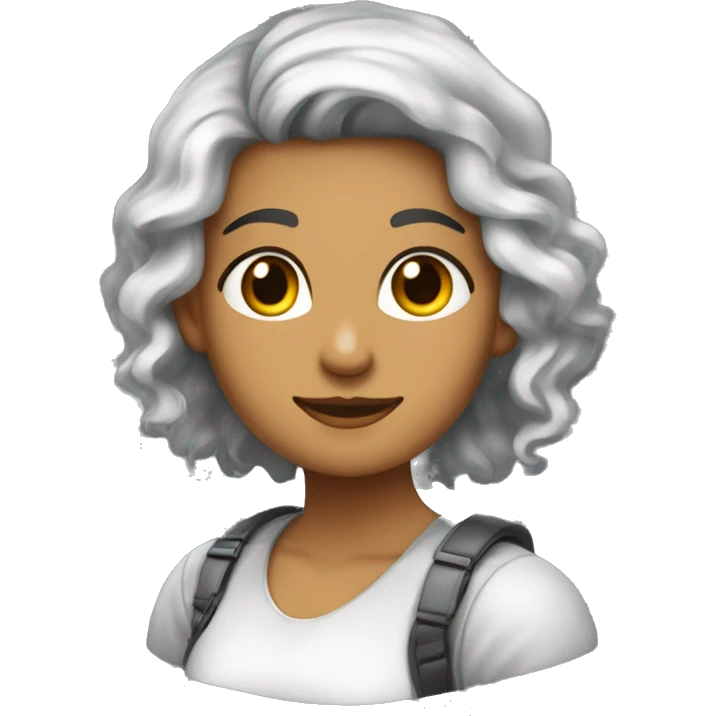 Chica de pelo castaño oscuro con mechones claras, piel trigueña, facciones angelicales emoji