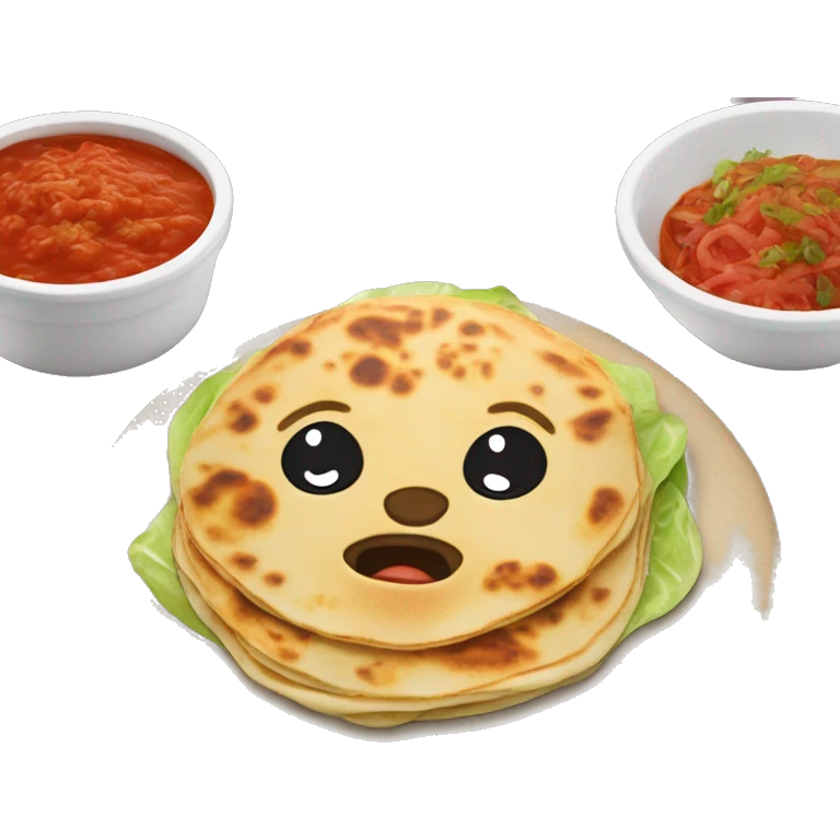 pupusas with tomato sauce and cabbage salad emoji