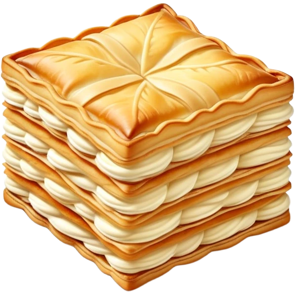 mille-feuille-cinematic-realistic-mille-feuille-dessert-emoji,-depicted-as-a-delicate-pastry-composed-of-two-crisp-layers-of-puff-pastry-with-a-rich-cream-filling,-rendered-with-intricate-textures-and-elegant,-soft-lighting. Please only show two layers emoji