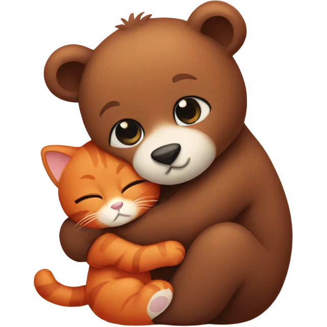 brown bear cub hugs red cat emoji