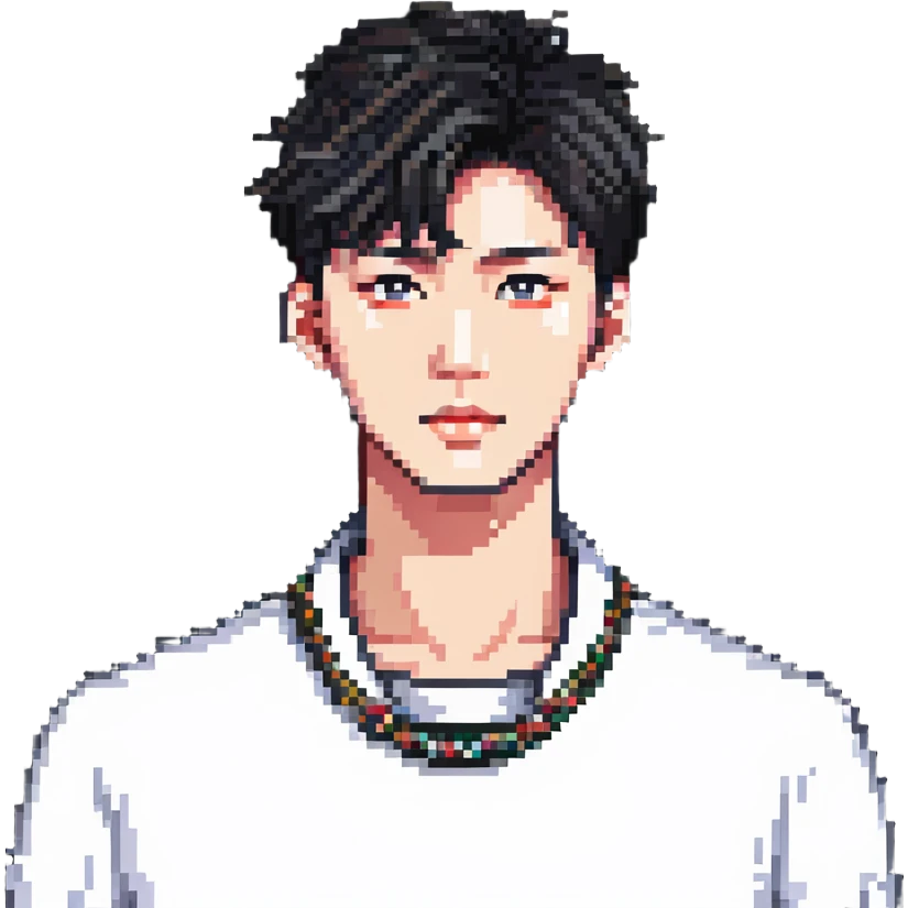 Korean man with stylish haircut and fashion emoji