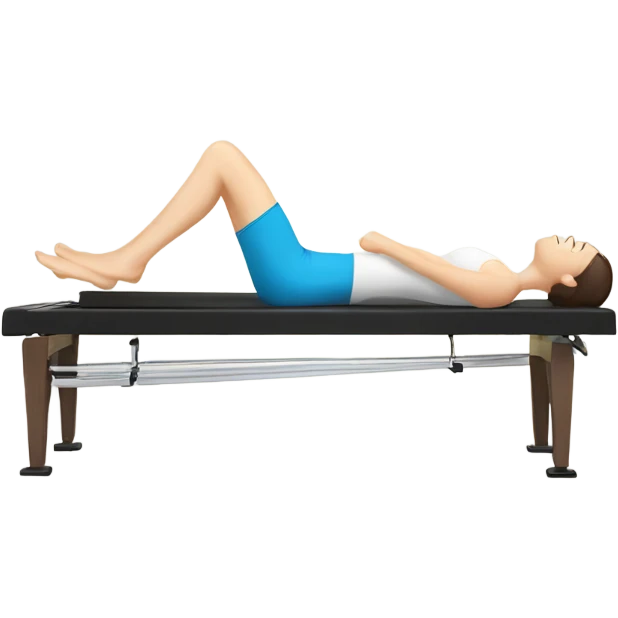pale woman with dark brown hair doing pilates on a reformer emoji