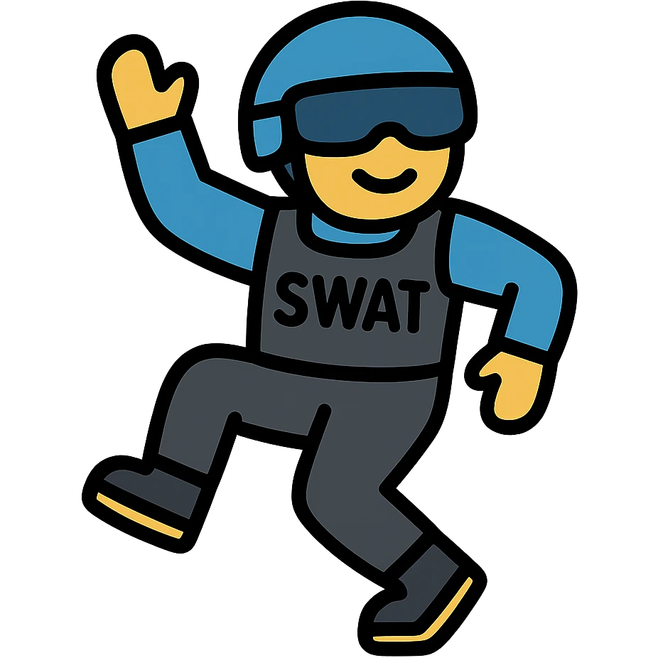 color outline icon of a SWAT member dancing, playful emoji