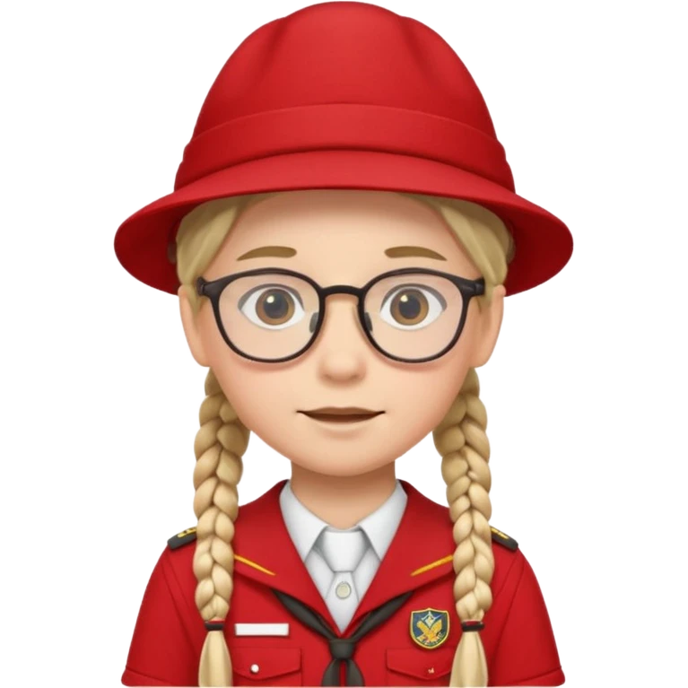 red uniform wearing scout kid with braids and glassess with hat emoji
