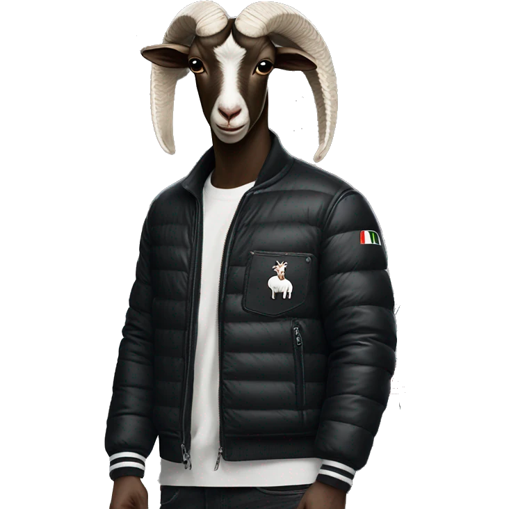 goat in black Moncler jacket driving black Audi RS6 emoji