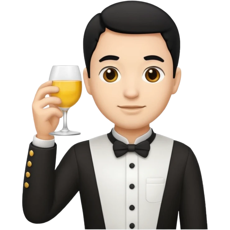 emoji man light skin and black hair, con uniforme de camarero de pie emoji
