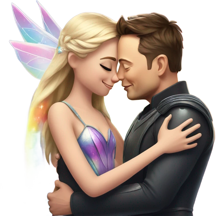 Elon musk hugging a rainbow fairy princess emoji