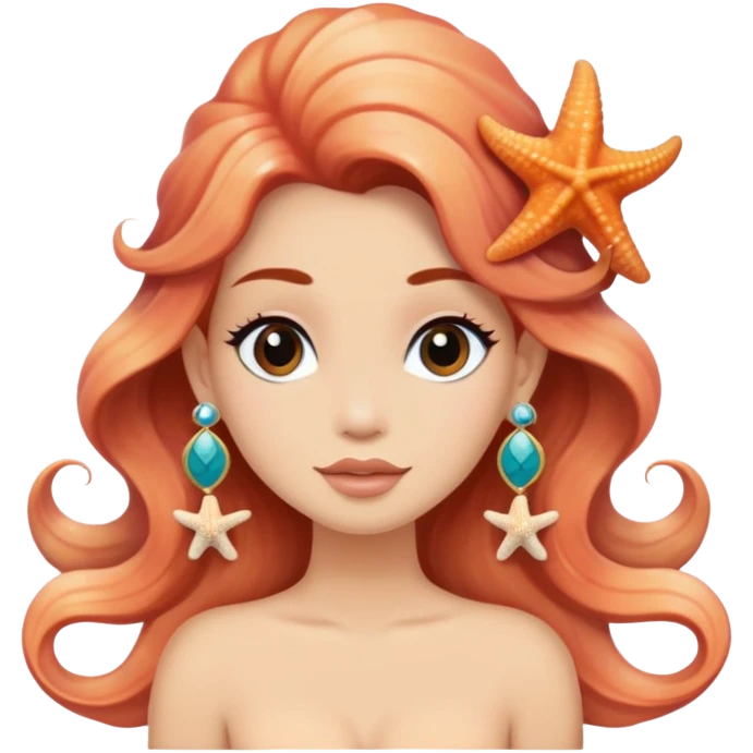 mermaid with seashells in hair, starfish earrings emoji