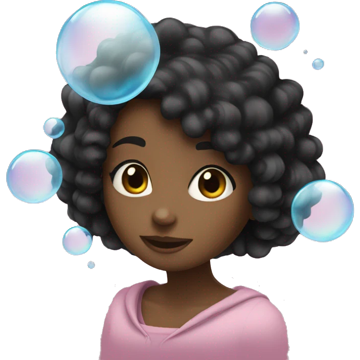 Black haired girl popping bubbles  emoji