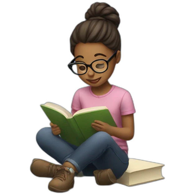 girl with glasses reading book sitting down emoji