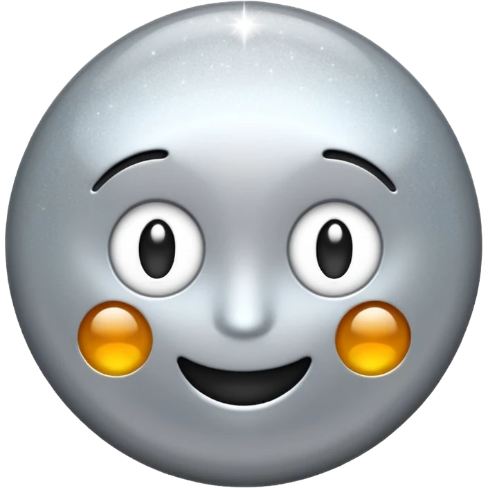 Silver chrome sparkle emoji, iOS emoji style, minimal shape, glossy metallic shine, clean background, smooth lighting emoji