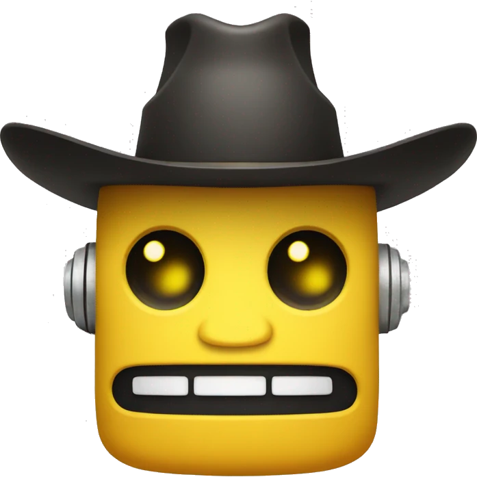 cute robot with a cowboy hat and yellow and black features emoji