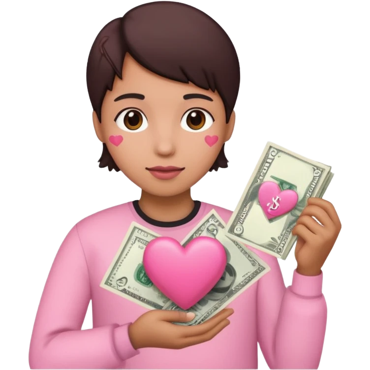 coração rosa segurando dinheiro  emoji