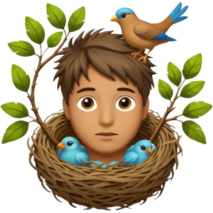 Man who has a birds nest on top of his head for hair emoji