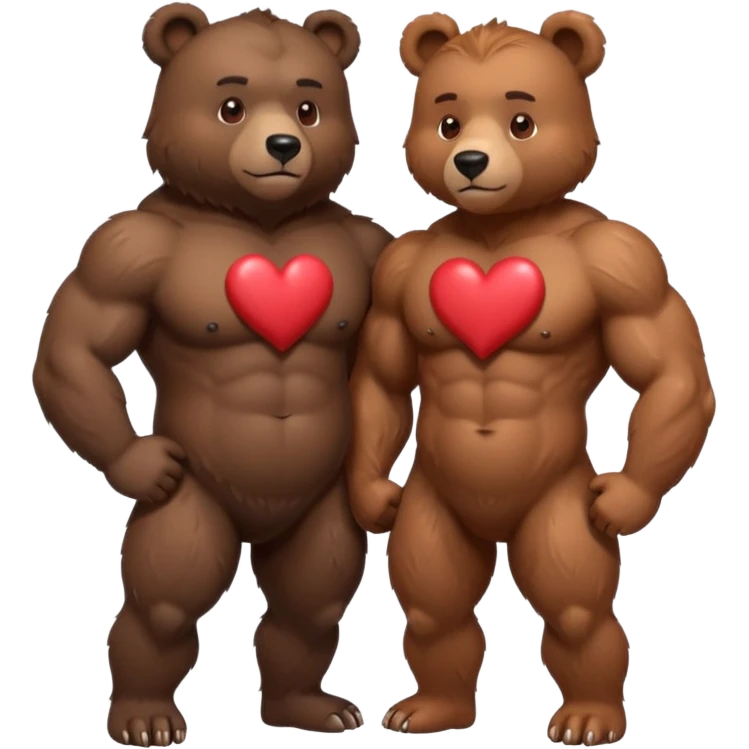 muscular male bear and muscular female bear as a couple, affectionate pose, hearts around them emoji