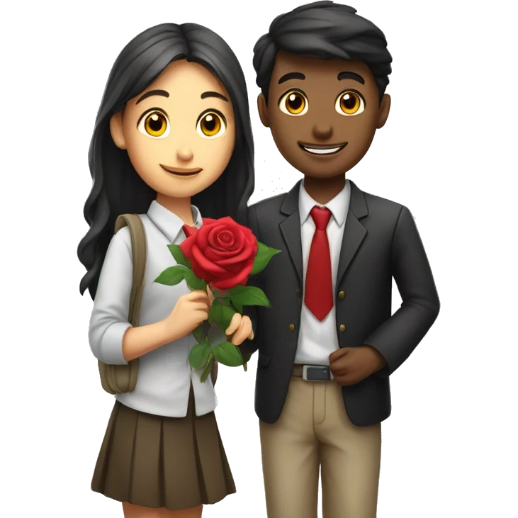 school student boy and girl with rose emoji
