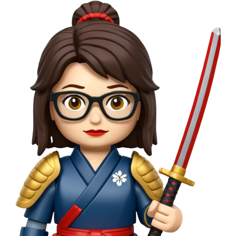 lego Samurai with glasses, Warrior in samurai armor, female, with katana emoji
