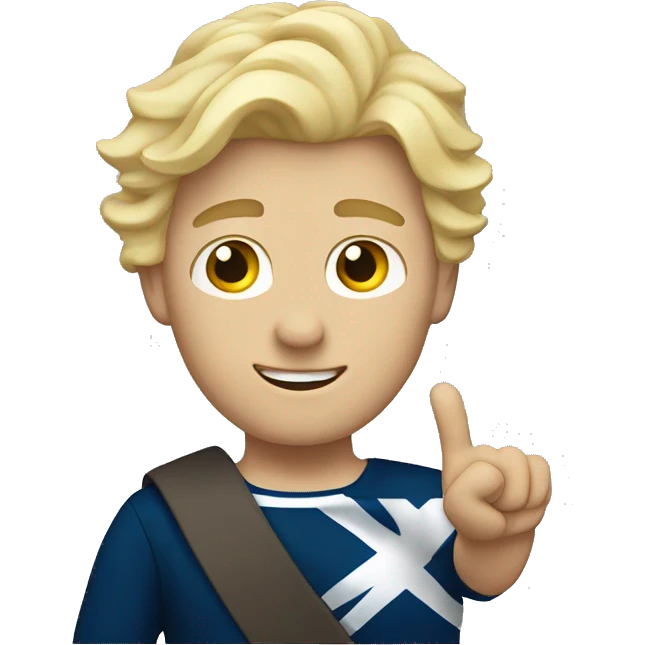 Male with blonde hair waving hand to say hello with a Scotland emoji