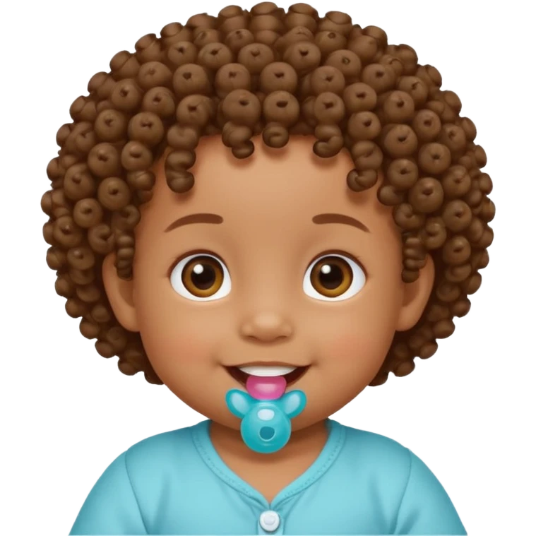 Bébé qui rigole métisse avec une tetiné dans la bouche et les cheveux bouclés  emoji