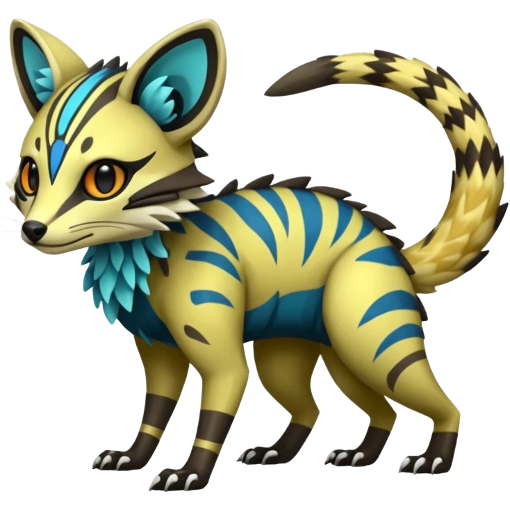 Rare realistic shiny warm-colored lush exotic cute edgy epic pretty futuristic beautiful handsome gorgeous aesthetic modern colorful vibrant cyber-Vernid-Protogen-Primagen-Wickerbeast-Genet-Trico-species-Fakemon-hybrid-creature by LiLaiRa, beautiful intricate markings, full body emoji
