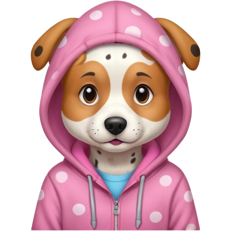 A spots dog wearing a pink hoodie  emoji