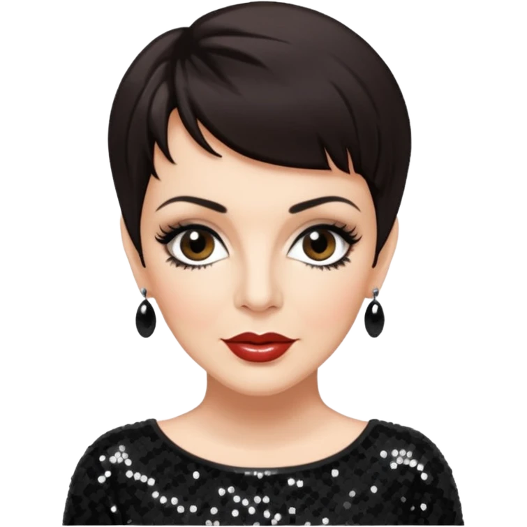 Liza Minnelli with dark brown hair, black sequin outfit emoji