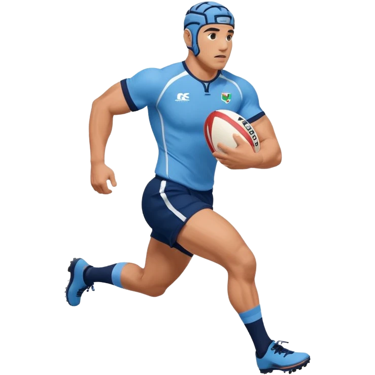 A rugby player running with the ball in sky blue kit & Navy shorts emoji