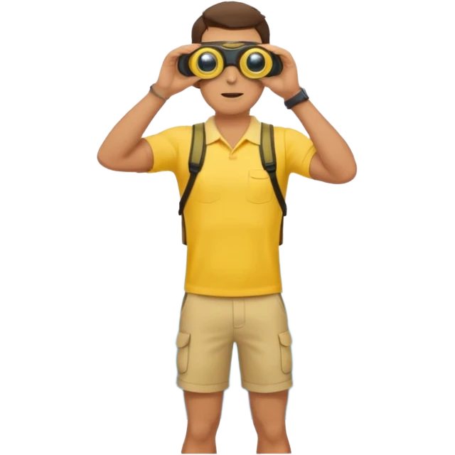 Male lifeguard – yellow shirt, binoculars in hand, scanning the sea, full body emoji