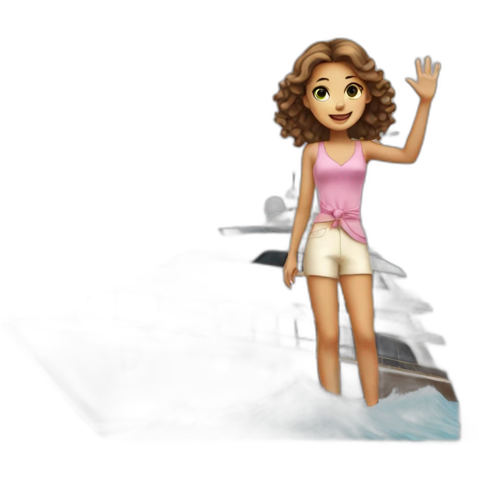 Girl waving from a luxury yacht  emoji